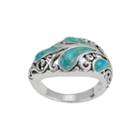 Simulated Turquoise Pure Silver-plated Filigree Ring