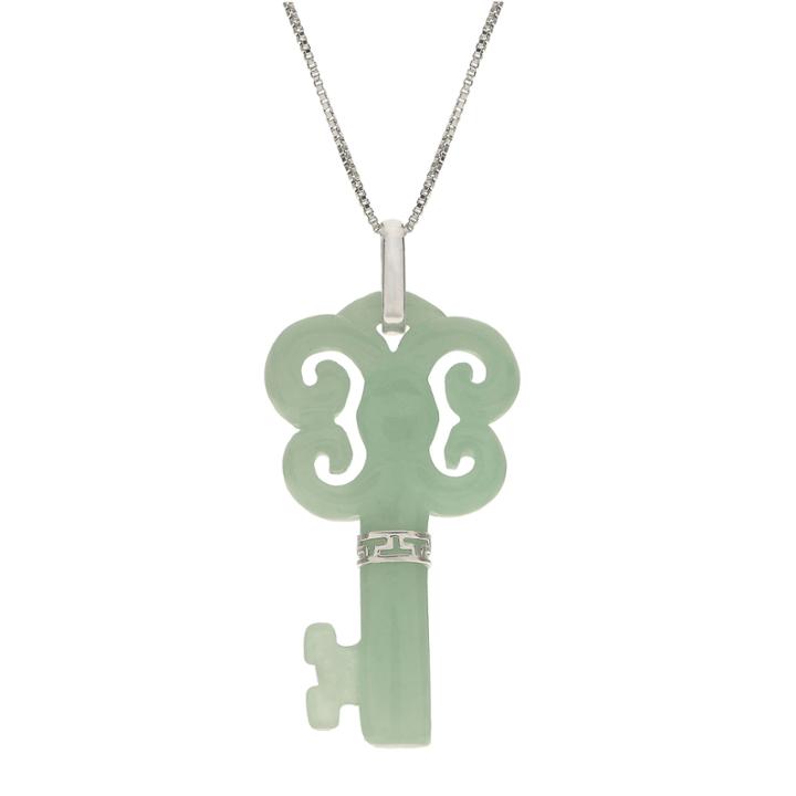 Genuine Jade Sterling Silver Butterfly Key Pendant Necklace