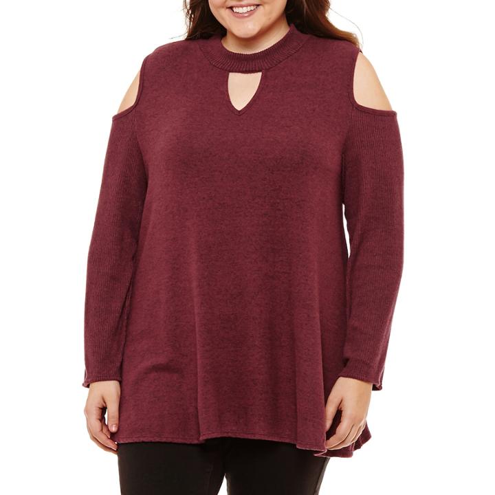 By & By Long Sleeve Collar Neck Jersey Blouse-juniors