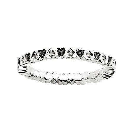 Personally Stackable 1/8 Ct. T.w. White & Color-enhanced Black Diamond Heart Rin