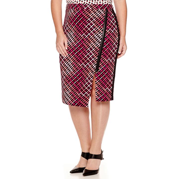 Worthington Exposed-zip Print Envelope Skirt - Plus
