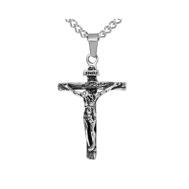 Mens Stainless Steel Crucifix Cross Pendant Necklace