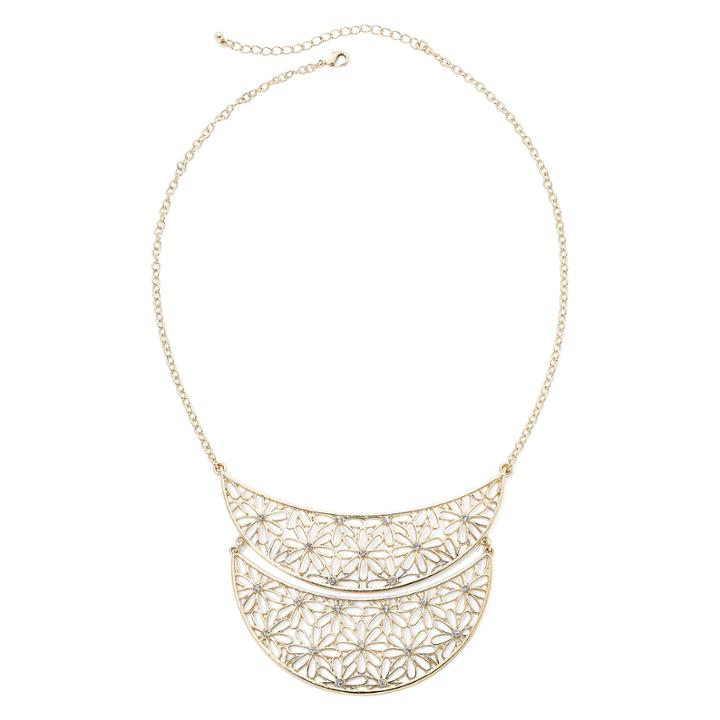 Decree Cutout Flower Double-crescent Necklace