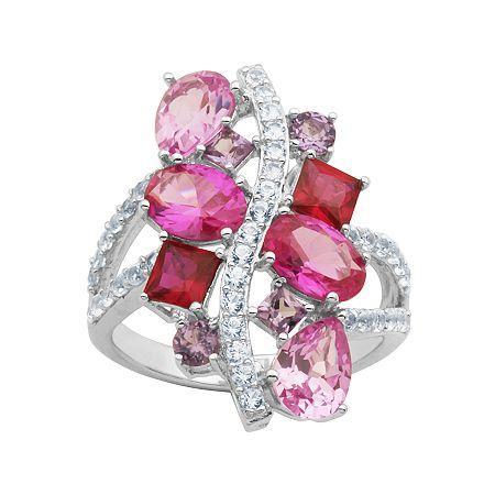 Simulated Amethyst, Pink Sapphire & Ruby Sterling Silver Ring