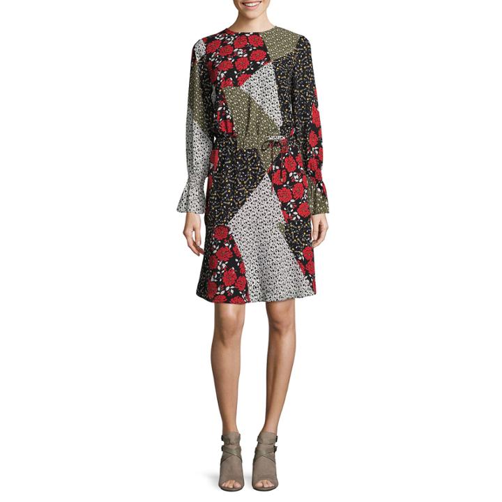 Libby Edelman Long Sleeve Mix Print Dress