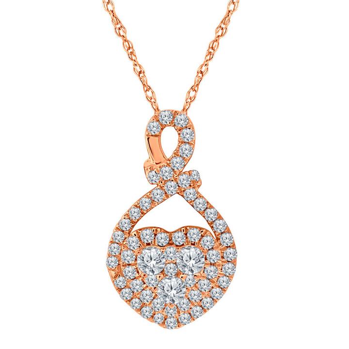 Womens 1/2 Ct. T.w. Genuine White Diamond 14k Gold Heart Pendant Necklace