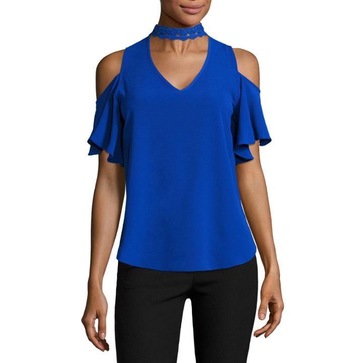 By & By Short Sleeve V Neck Knit Blouse-juniors