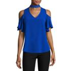 By & By Short Sleeve V Neck Knit Blouse-juniors