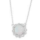 Lab Created Opal & White Sapphire Sterling Silver Halo Necklace