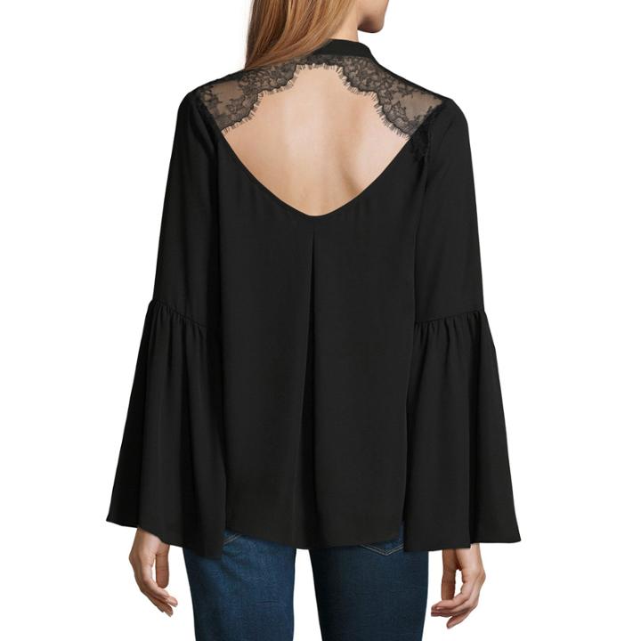 Belle + Sky Long Sleeve Lace Back Surplice Top