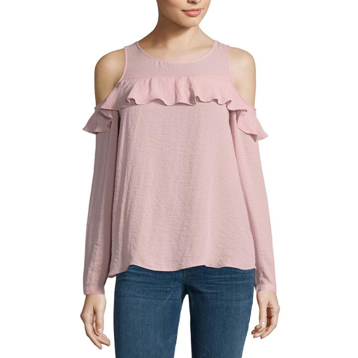 A.n.a Long Sleeve Crew Neck Woven Blouse