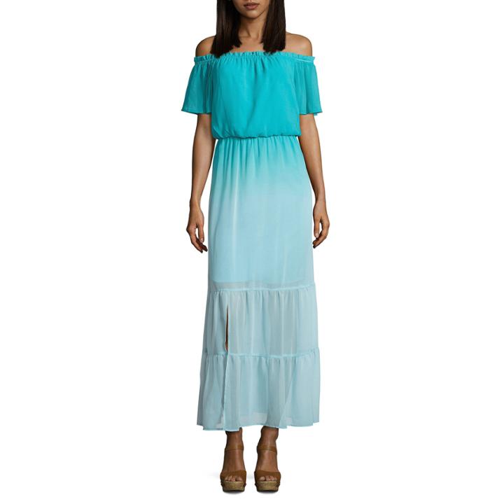 Belle + Sky Off The Shoulder Tier Maxi Dress