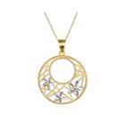 10k Two-tone Gold Beaded Flower Pendant Necklace