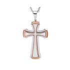 Mens Two Tone Ip Stainless Steel Stacked Cross Pendant Necklace