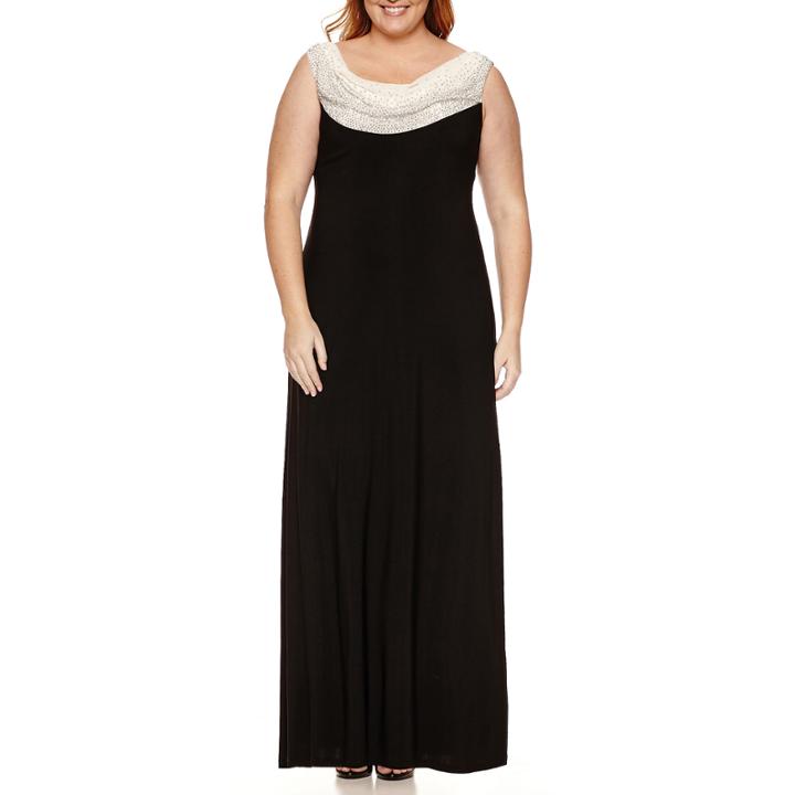 Jackie Jon Sleeveless Beaded Cowl Neck Evening Gown-plus