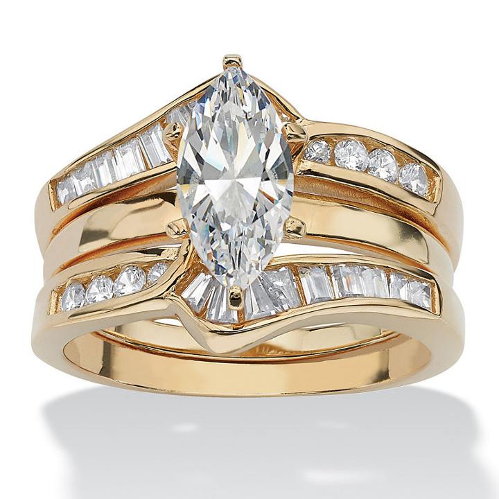 Diamonart Womens 3 1/2 Ct. T.w White Cubic Zirconia 18k Gold Over Silver Bridal Set
