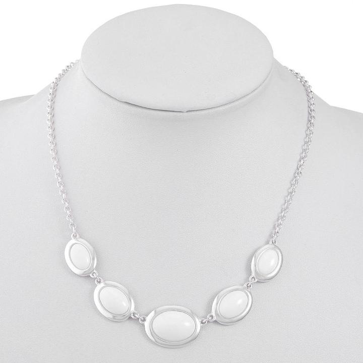 Liz Claiborne Womens White Oval Collar Necklace