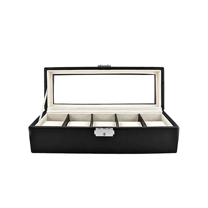 5 Watch Black Leather Watch Box