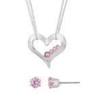 Mixit Pink Cubic Zirconia Silver-tone Heart Earring And Necklace Set