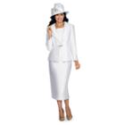 Giovanna Collection Women's Stripe And Solid Layered Collar 3-piece Skirt Suit