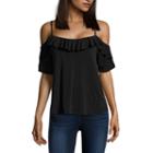 I Jeans By Buffalo Ruffle Cold Shoulder Top
