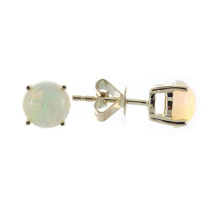 Genuine White Opal 10k Gold 6mm Stud Earrings