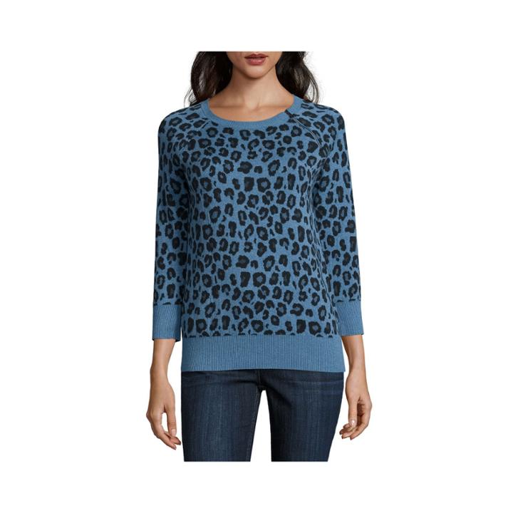 Liz Claiborne 3/4 Sleeve Crew Neck Animal Pullover Sweater-petites