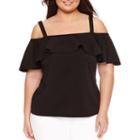 Bisou Bisou Short Sleeve Cold Shoulder Textured Knit Blouse-plus