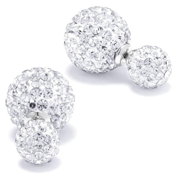Silver Treasures Crystal Front - Back Ball Sterling Silver Stud Earrings