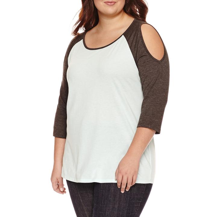 3/4 Sleeve Scoop Neck T-shirt-juniors Plus