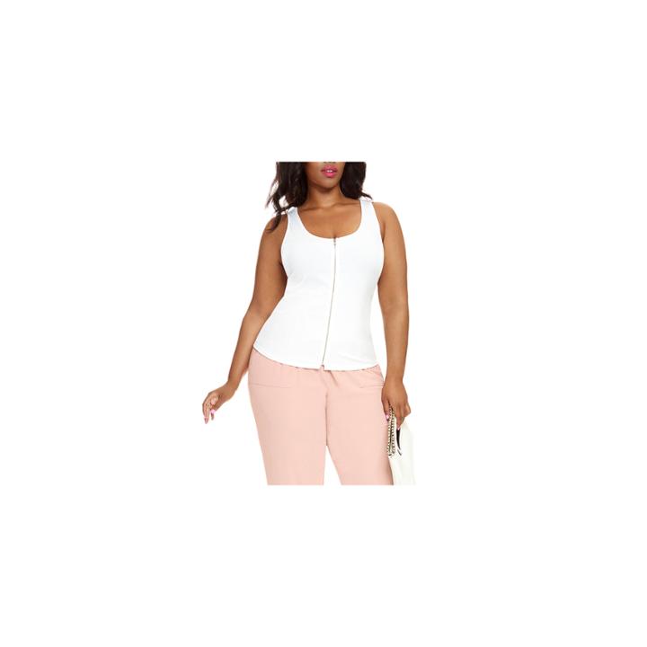 Fashion To Figure Nessa Ribbed Knit Zip Up Tank Top - Plus