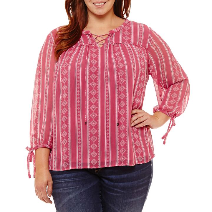 St. John's Bay 3/4 Sleeve Lace Up Blouse-plus
