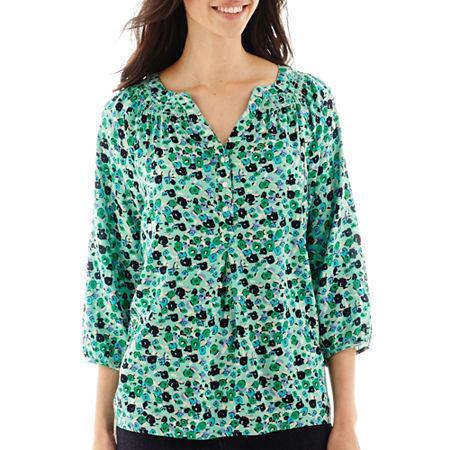 St. John's Bay 3/4-sleeve Smocked Peasant Top