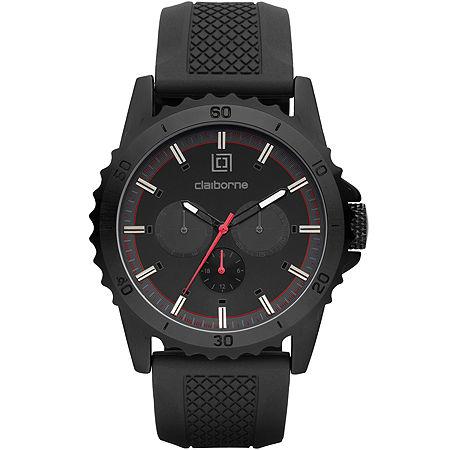 Claiborne Mens Black Dial Black Silicone Strap Watch