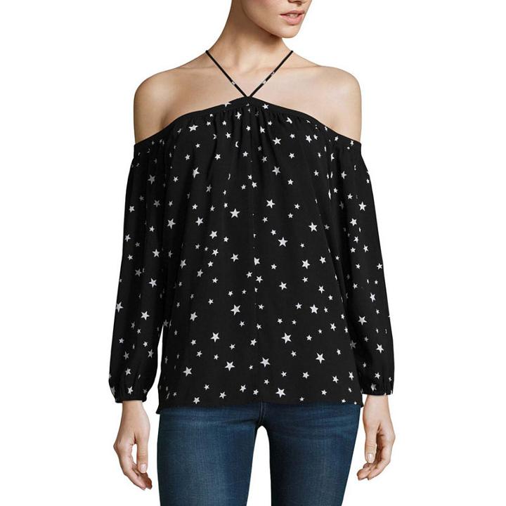 Miss Chievous Long Sleeve Y Neck Woven Blouse-juniors