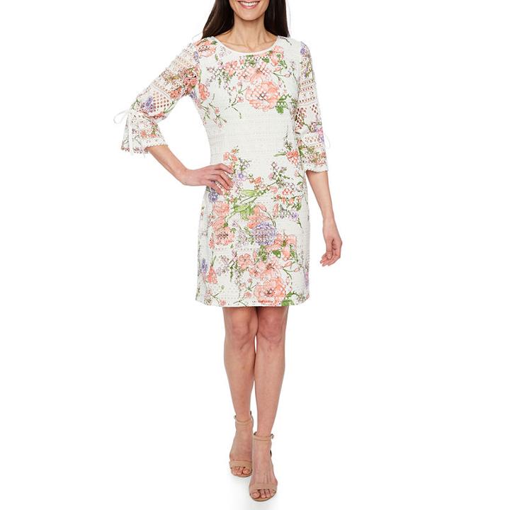 R & K Originals 3/4 Sleeve Floral Shift Dress-petites