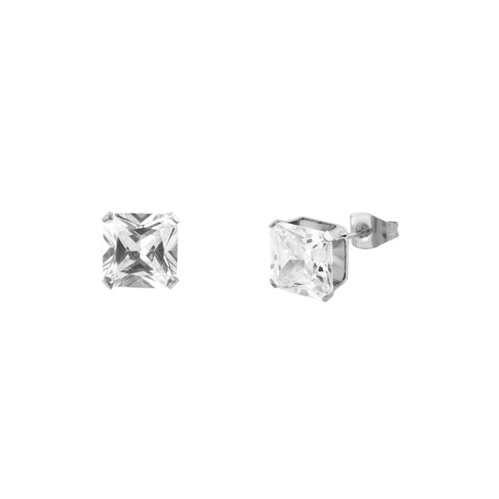 Cubic Zirconia 3mm Stainless Steel Square Stud Earrings