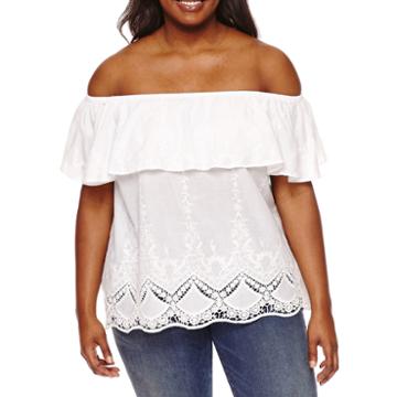 Boutique + Off The Shoulder Woven Blouse-plus