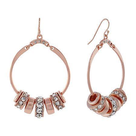 Nicole By Nicole Miller Rose Gold-tone Circle Earrings W/ Crystal Accents