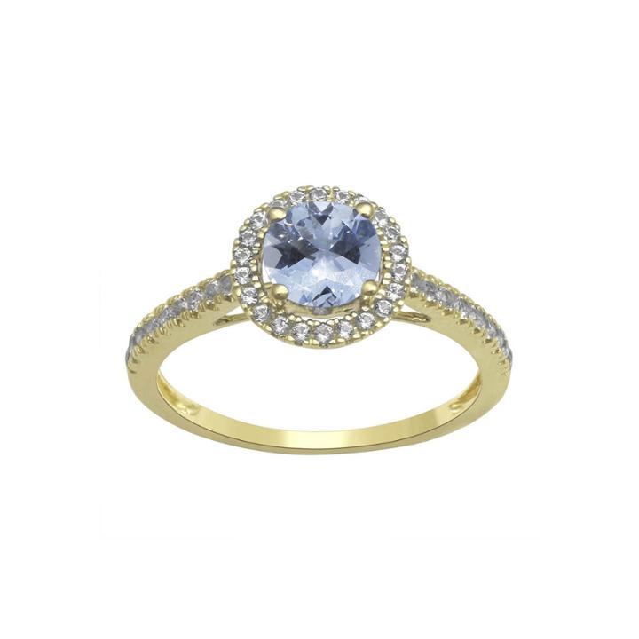 Genuine Aquamarine And Lab-created White Sapphire 10k Yellow Gold Halo Ring