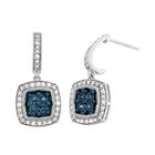 1/2 Ct. T.w. White And Color-enhanced Blue Diamond Frame Drop Earrings