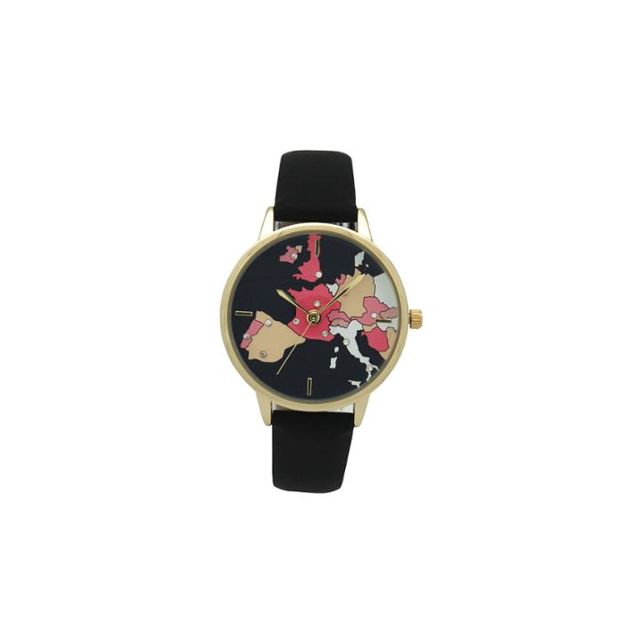 Olivia Pratt World Map Print Dial Womens Black Strap Watch-16624black