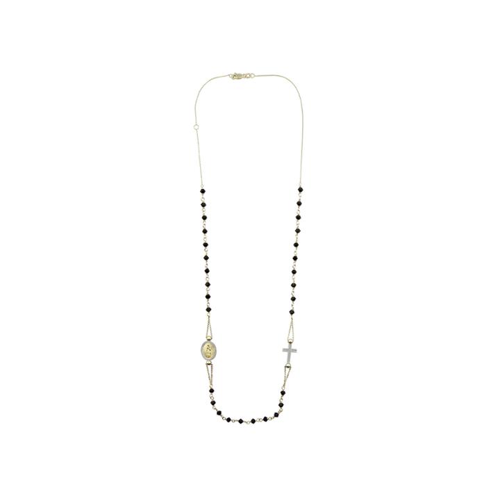 Rene Bargueiras Black Crystal 14k Yellow Gold Rosary Necklace