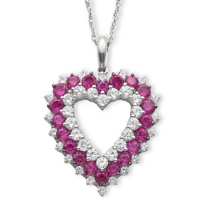 Lab-created Ruby & Lab-created White Sapphire Heart Pendant Necklace