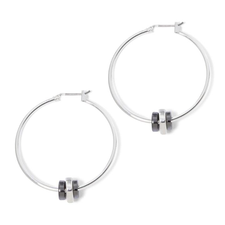 Liz Claiborne Silver-tone And Hematite Rondelle Hoop Earrings