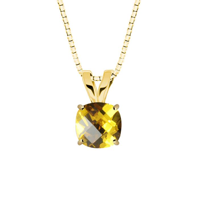 Lab-created Checkerboard Cut Yellow Sapphire 10k Yellow Gold Pendant Necklace