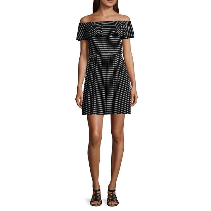 Arizona Short Sleeve Floral A-line Dress-juniors