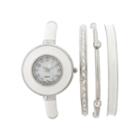 Womens Mother-of-pearl Dial White Bangle Watch And Bracelet Set