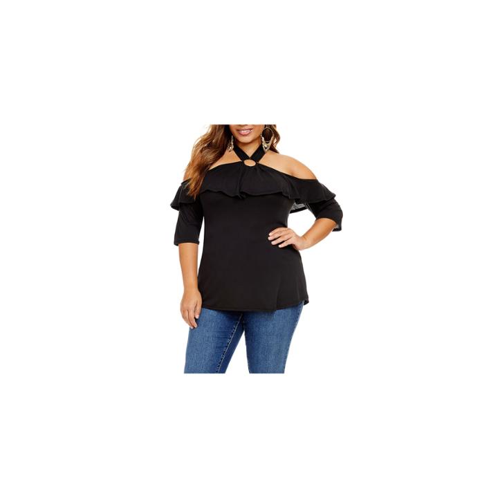 Fashion To Figure Aurora Halter Cold Shoulder Top - Plus