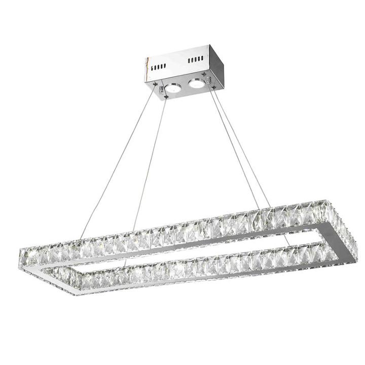 New Galaxy 16 Led Light Chrome Finish And Clear Crystal Rectangle Dimmable Chandelier